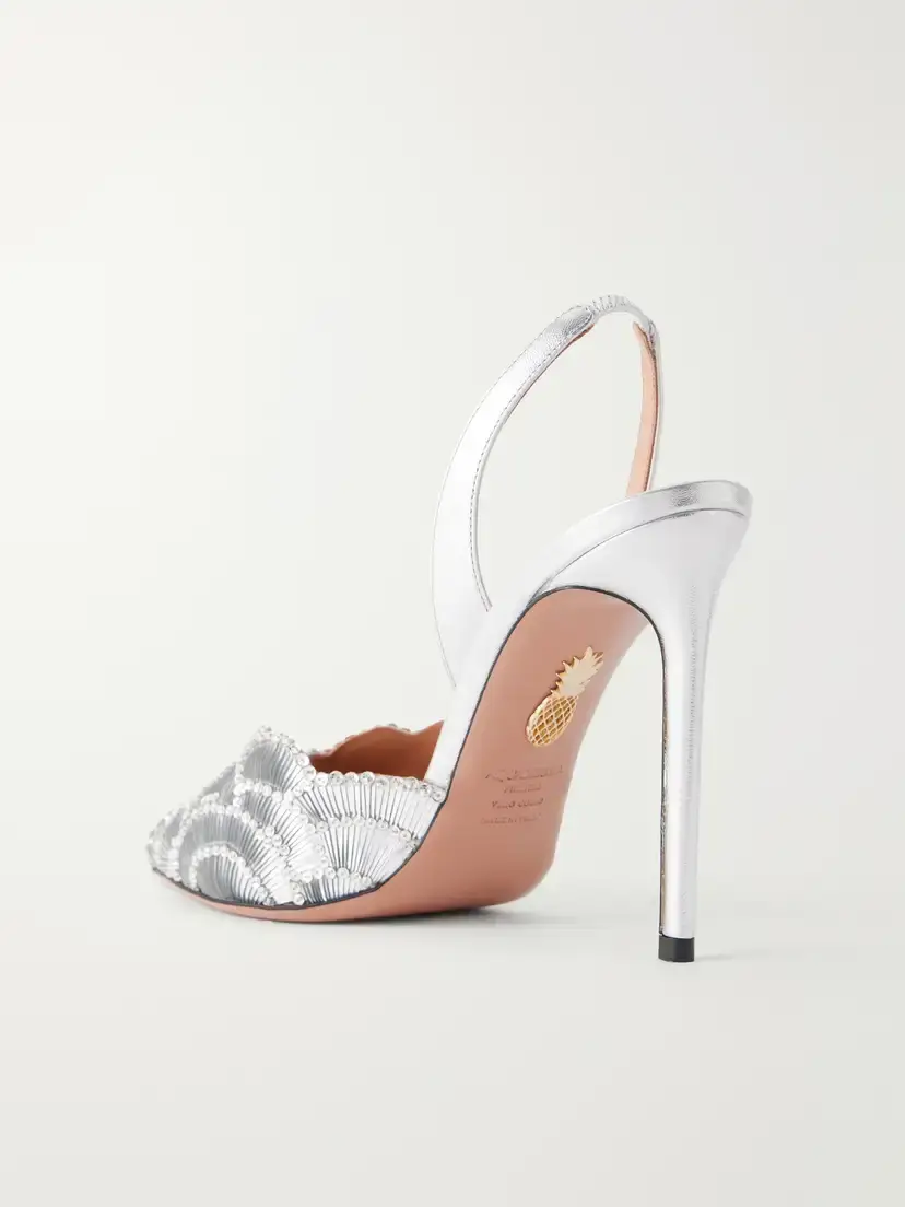 Aquazzura Ce Soir 105 Slingback Sequin-embellished Leather Sandals | Thumbnail 3