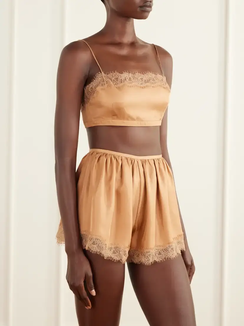 Ulla Johnson Leiko Cropped Chantilly Lace-trimmed Silk-twill Top | Thumbnail 3