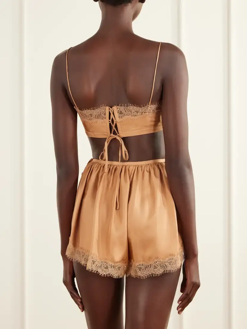 Ulla Johnson Leiko Cropped Chantilly Lace-trimmed Silk-twill Top | Thumbnail 4