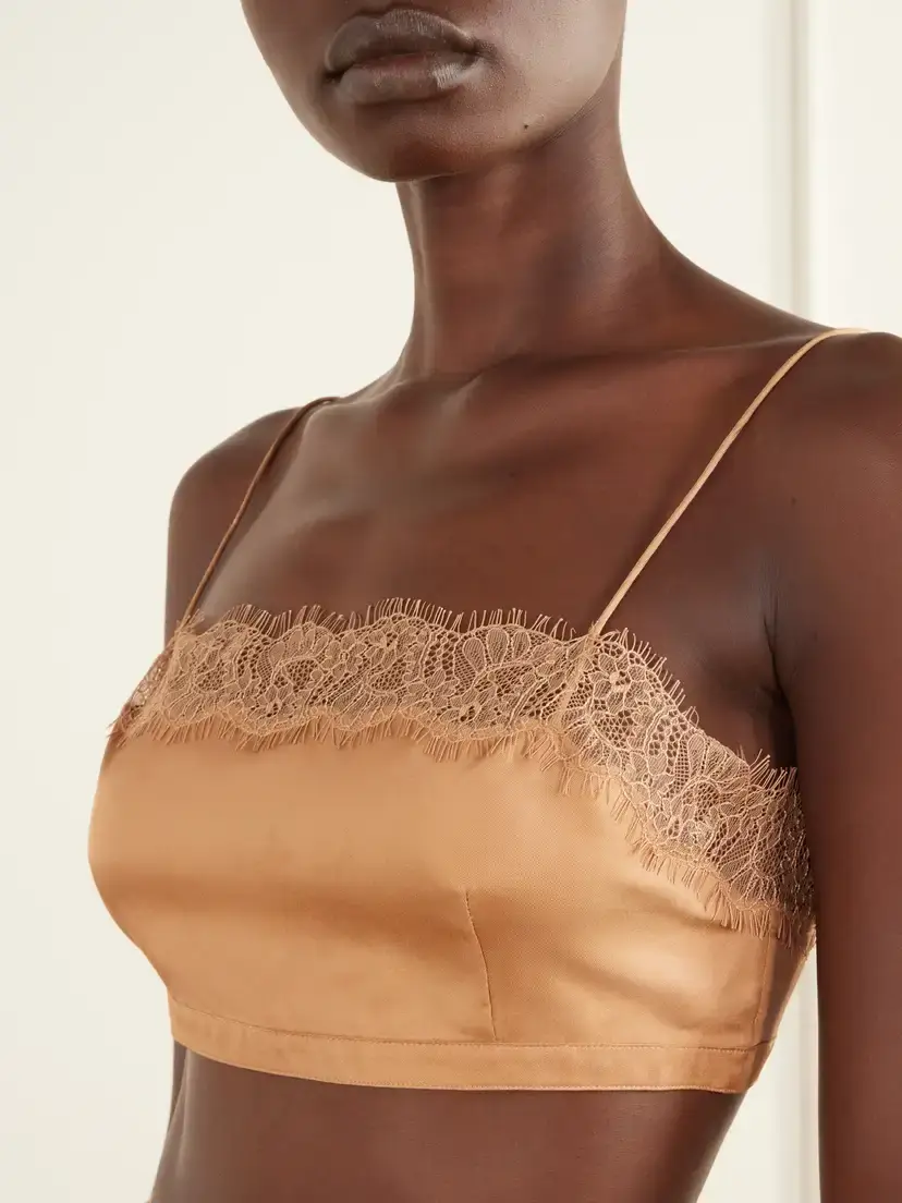 Ulla Johnson Leiko Cropped Chantilly Lace-trimmed Silk-twill Top | Thumbnail 5