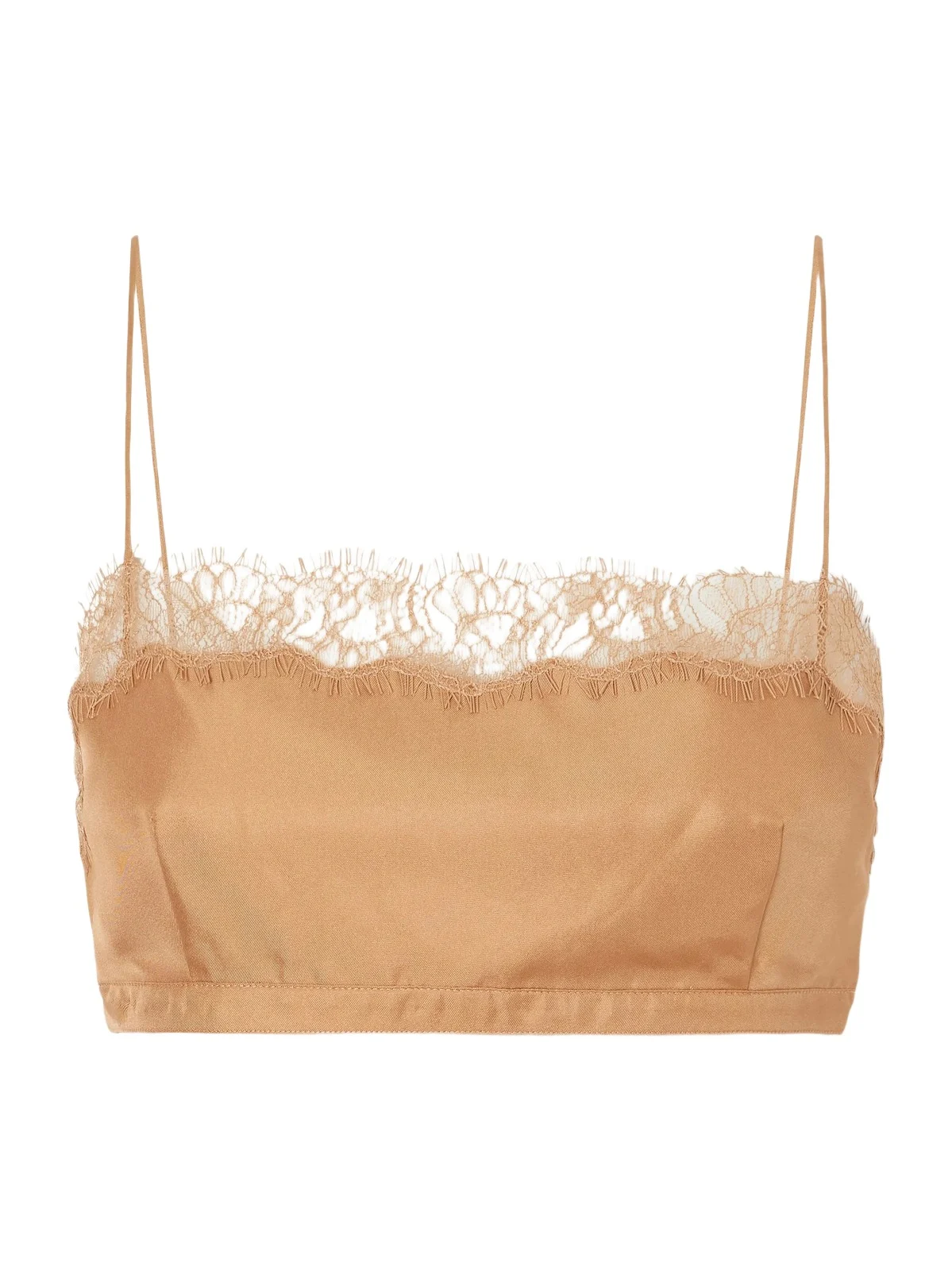 Leiko Cropped Chantilly Lace-trimmed Silk-twill Top Leiko Cropped Chantilly Lace-trimmed Silk-twill Top