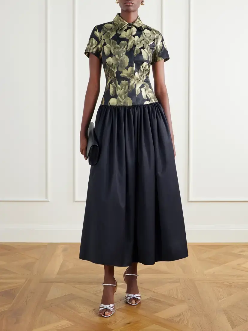 Abadia Gathered Floral-brocade And Twill Midi Dress | Thumbnail 2