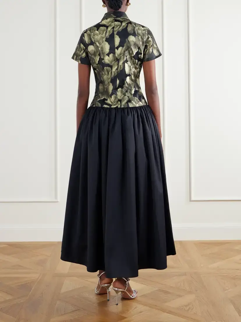 Abadia Gathered Floral-brocade And Twill Midi Dress | Thumbnail 3
