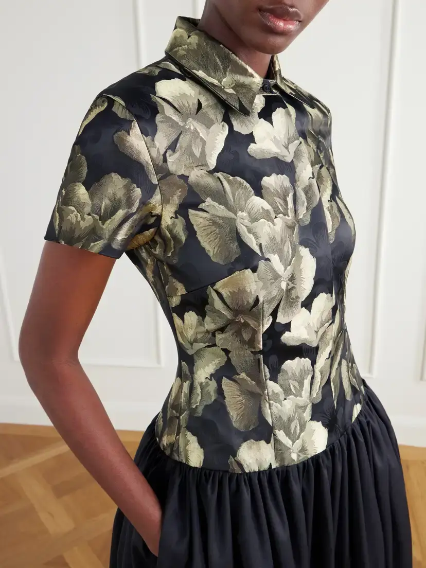 Abadia Gathered Floral-brocade And Twill Midi Dress | Thumbnail 4