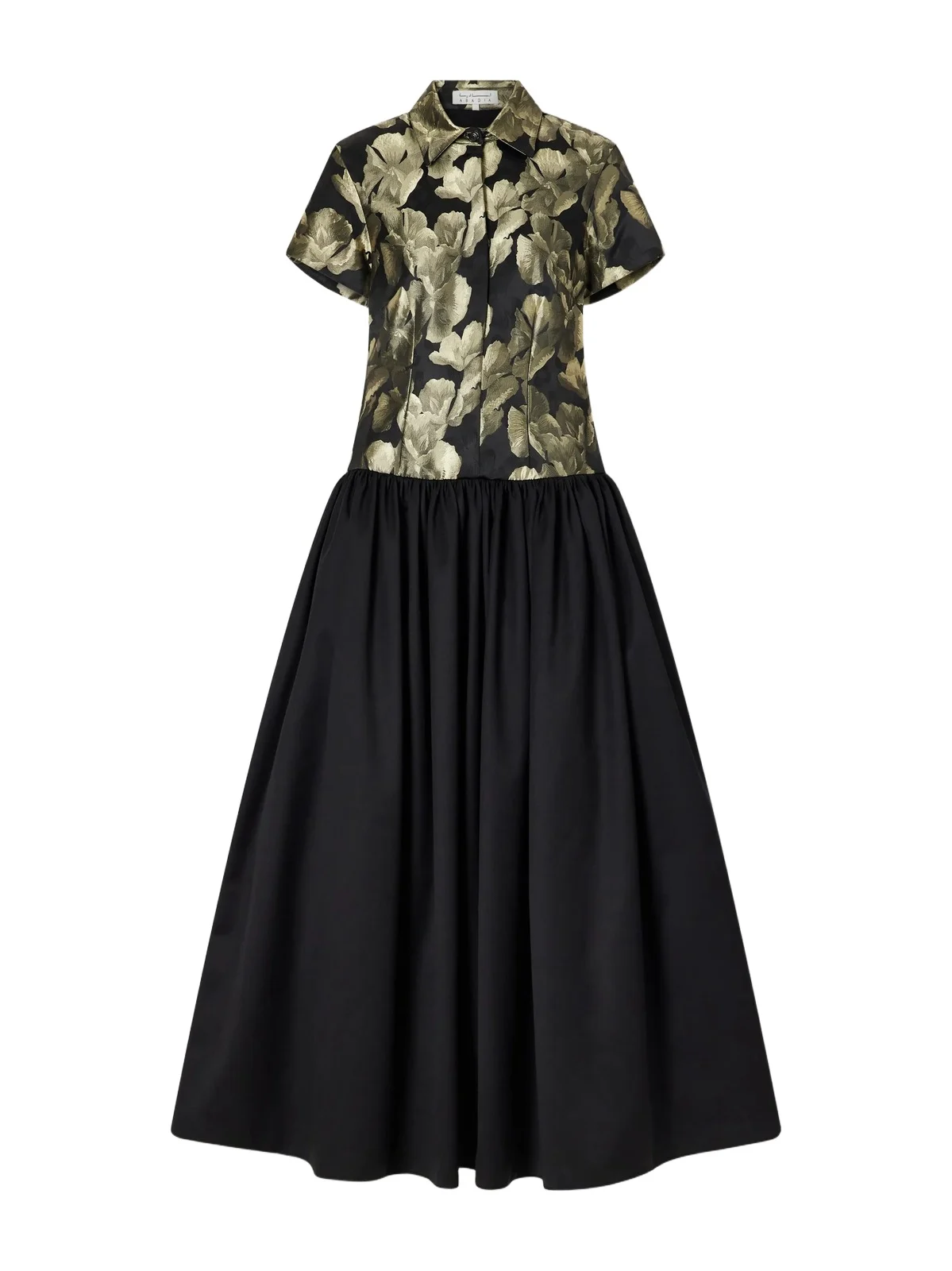 Gathered Floral-brocade And Twill Midi Dress Gathered Floral-brocade And Twill Midi Dress