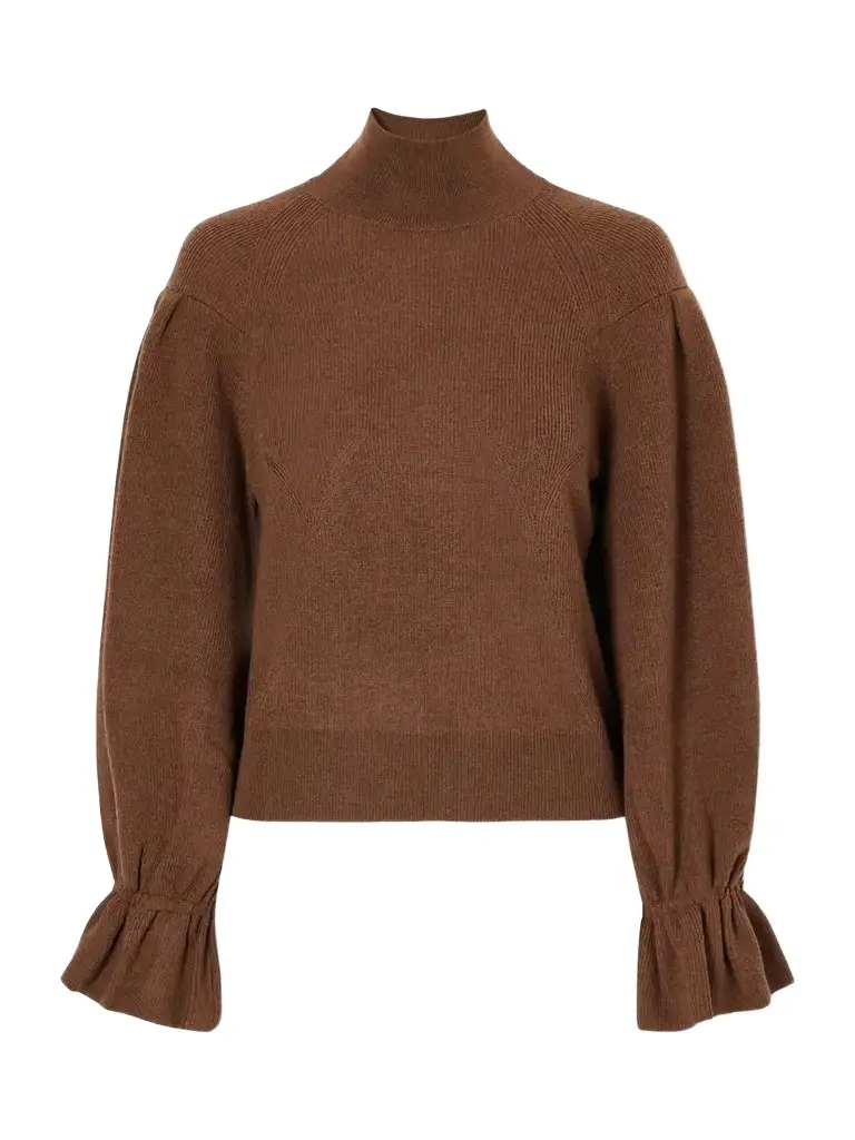 Camille Ruffled Ribbed-knit Merino Wool Turtleneck Sweater Camille Ruffled Ribbed-knit Merino Wool Turtleneck Sweater