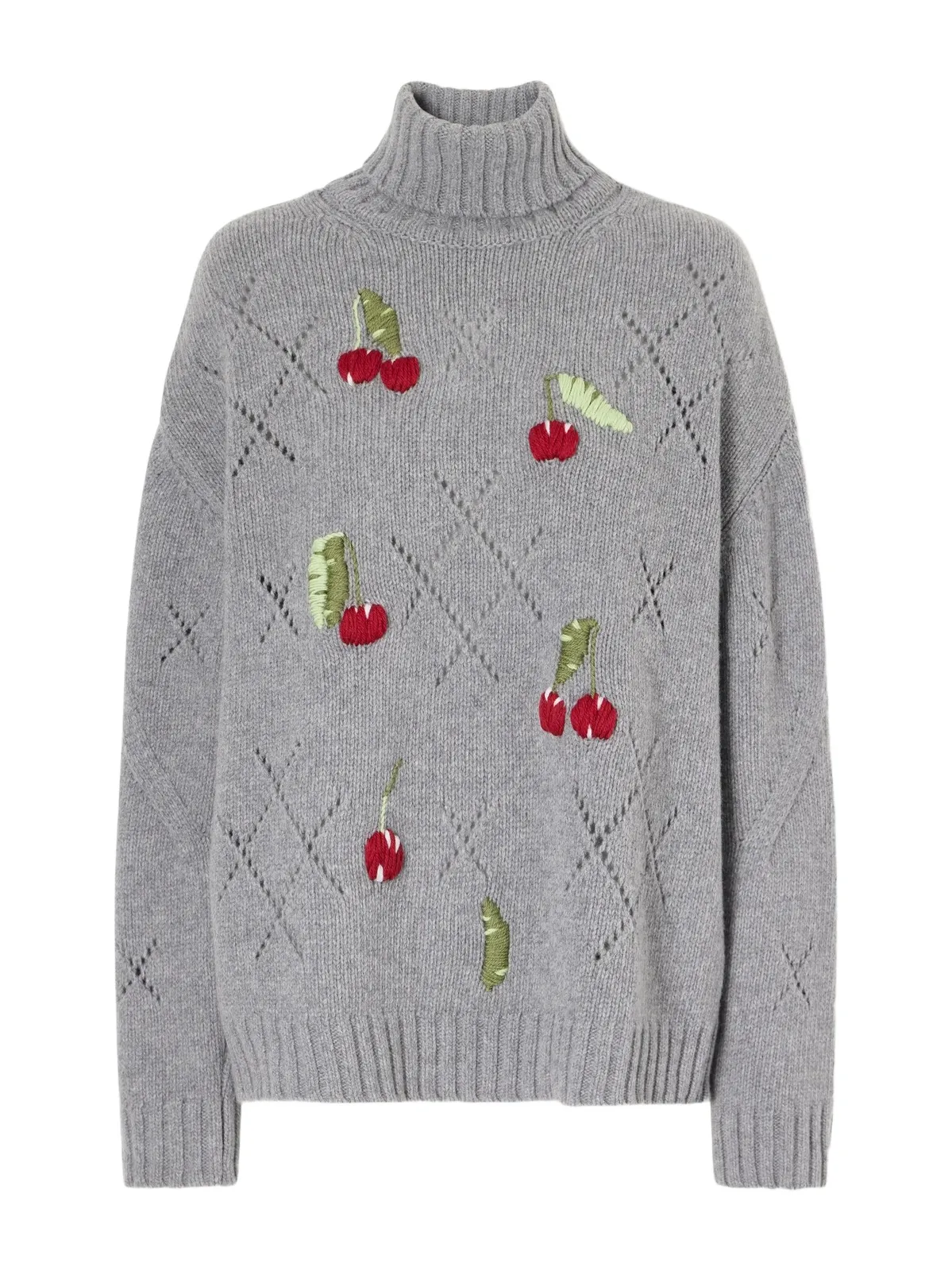 BERNADETTE Sharon Embroidered Pointelle-knit Wool Turtleneck Sweater