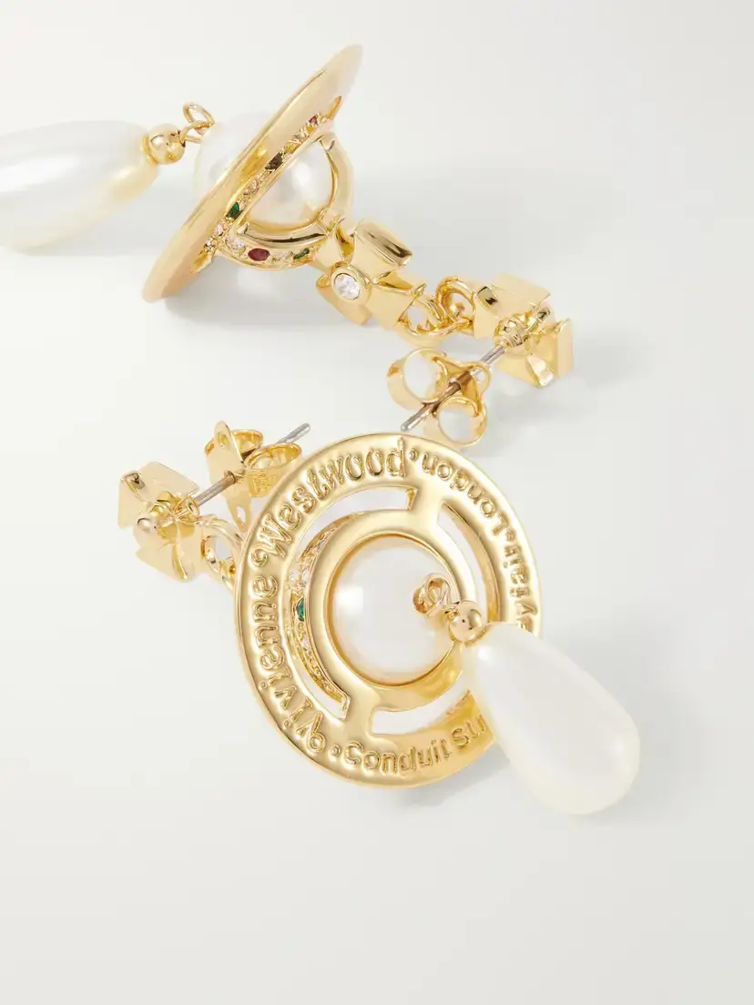 Vivienne Westwood Pearl Drop Crystal-embellished Gold-tone Earrings | Thumbnail 4 Vivienne Westwood Pearl Drop Crystal-embellished Gold-tone Earrings | Thumbnail 4