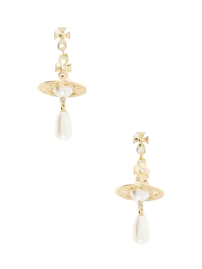 Pearl Drop Crystal-embellished Gold-tone Earrings Pearl Drop Crystal-embellished Gold-tone Earrings