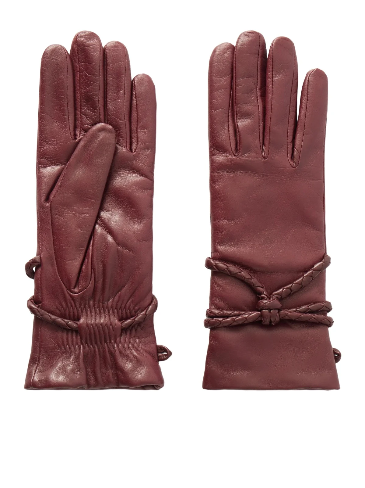 Agnelle Prune Braid-detailed Leather Gloves