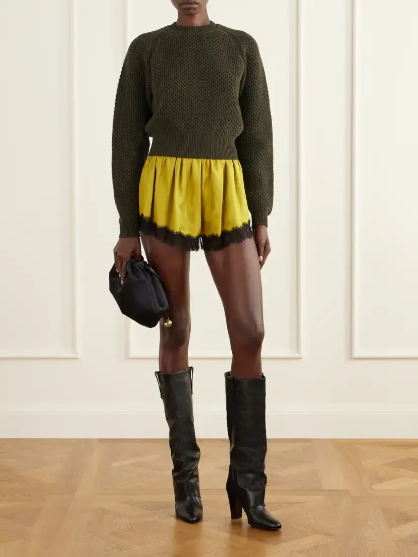 Ulla Johnson Georgina Chantilly Lace-trimmed Silk-twill Shorts | Thumbnail 2 Ulla Johnson Georgina Chantilly Lace-trimmed Silk-twill Shorts | Thumbnail 2