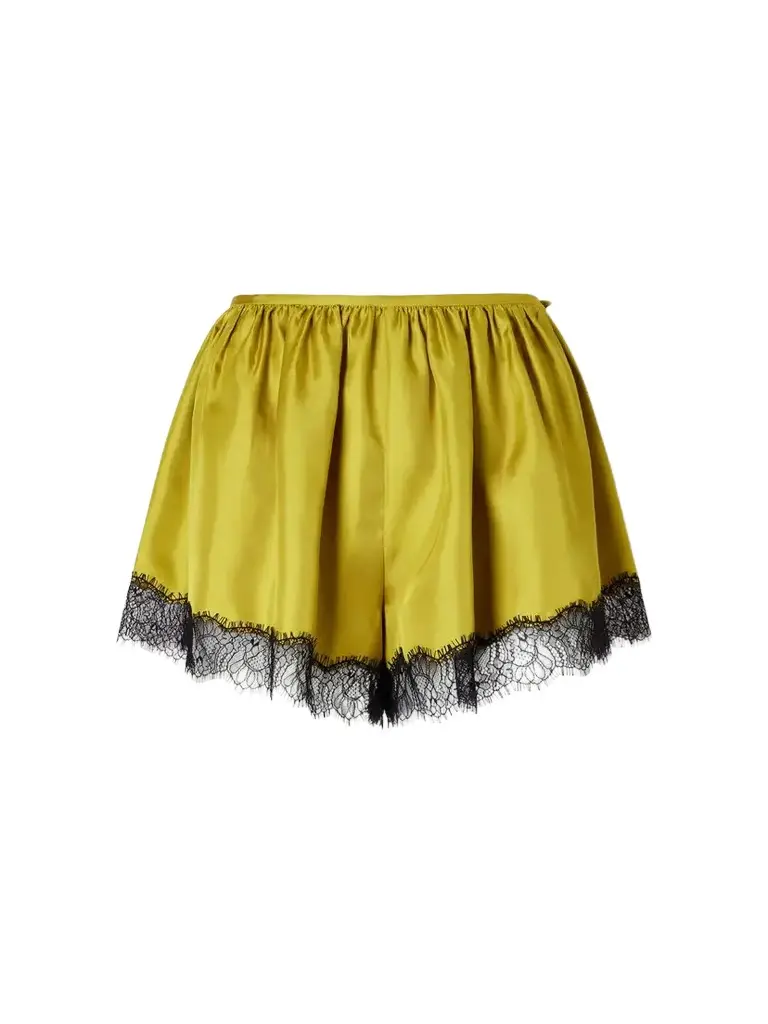 Georgina Chantilly Lace-trimmed Silk-twill Shorts