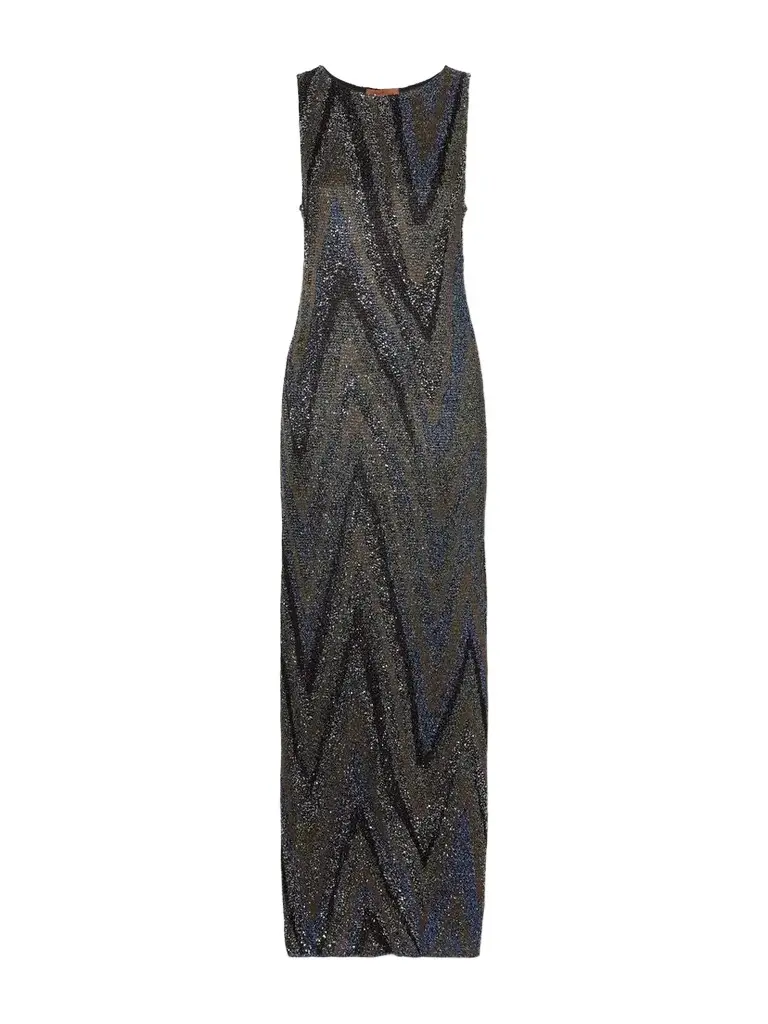 Sequin-embellished Striped Metallic Crochet-knit Maxi Dress Sequin-embellished Striped Metallic Crochet-knit Maxi Dress
