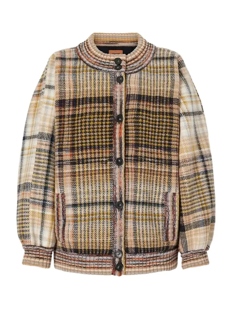 Padded Checked Wool Bomber Jacket