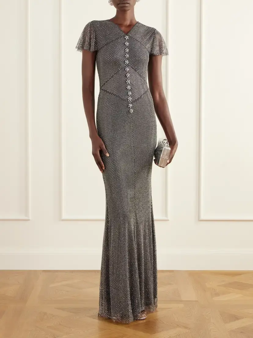 Self-Portrait Crystal-embellished Mesh Maxi Dress | Thumbnail 2
