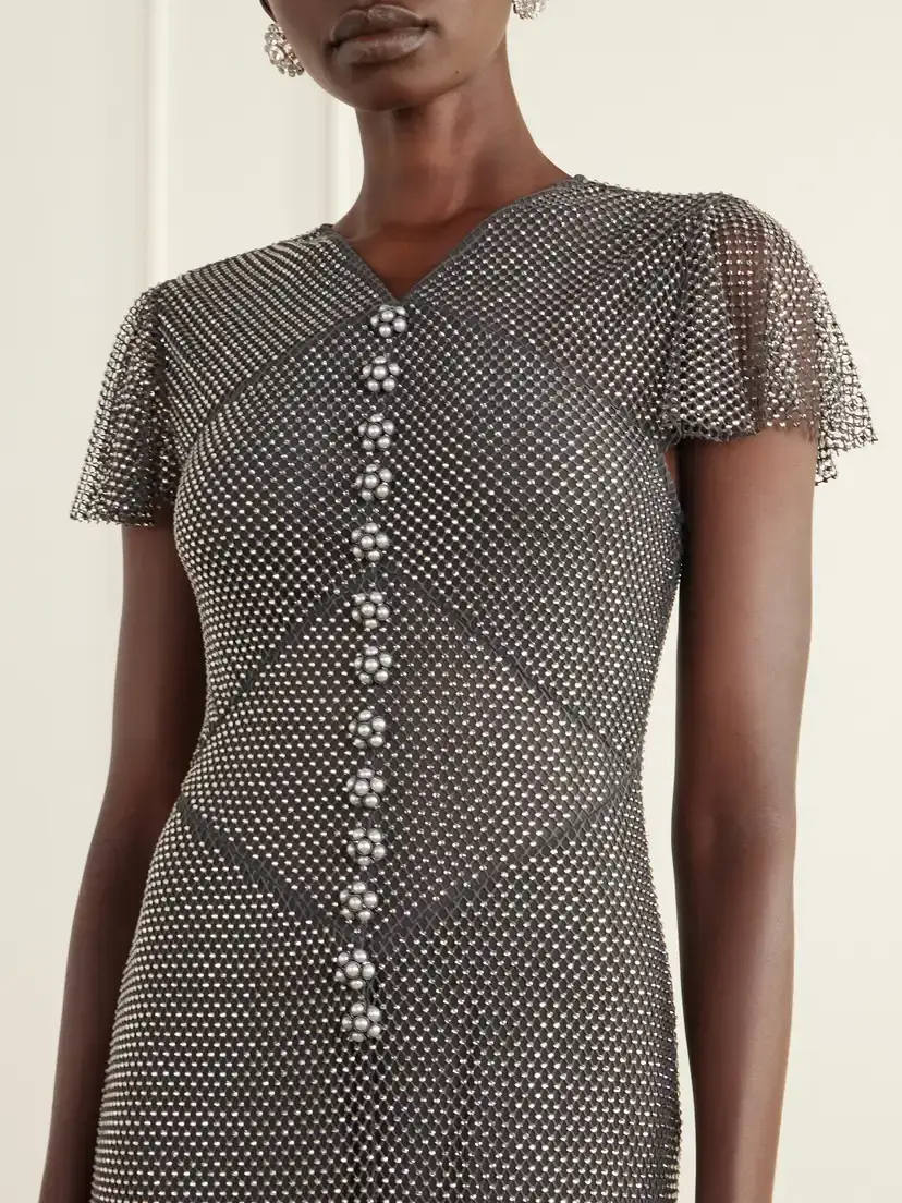 Self-Portrait Crystal-embellished Mesh Maxi Dress | Thumbnail 4