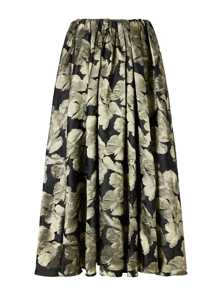 Elodie Gathered Floral-brocade Maxi Skirt
