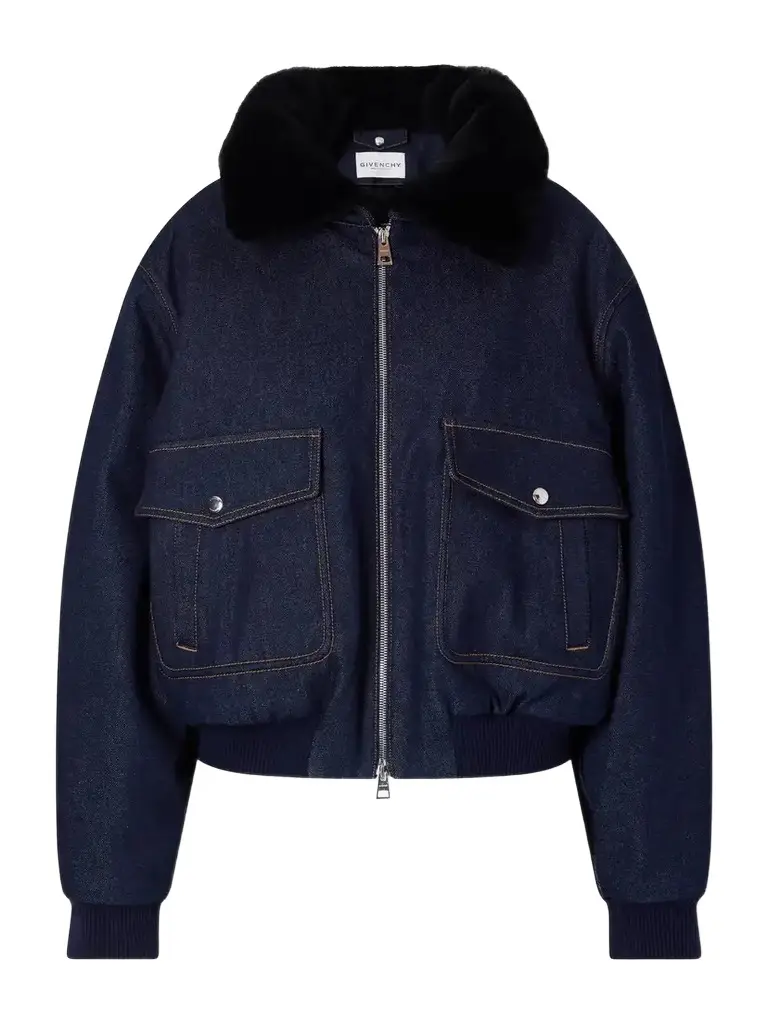 Denim Shearling-trimmed Blouson Jacket Denim Shearling-trimmed Blouson Jacket