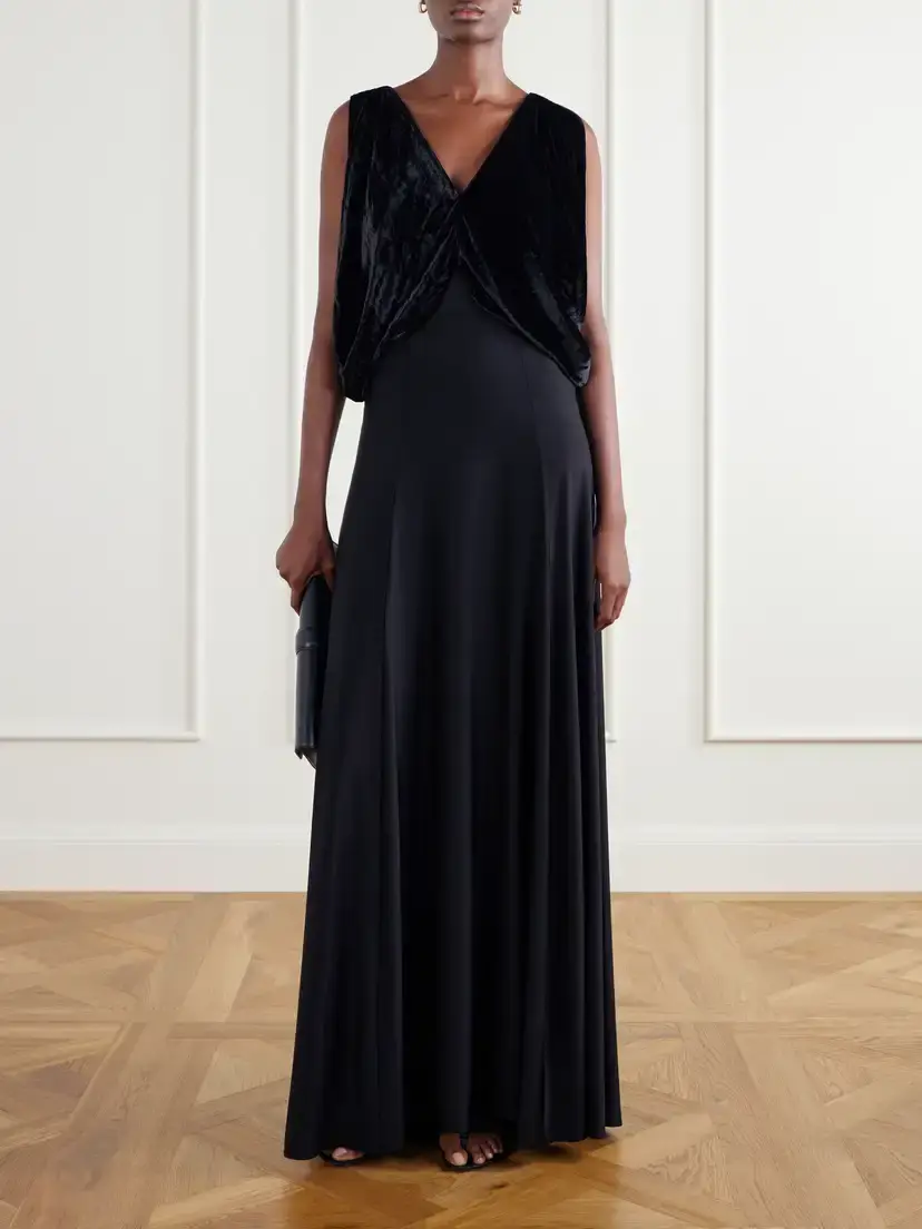 Abadia Laila Draped Velvet And Twill Gown | Thumbnail 2