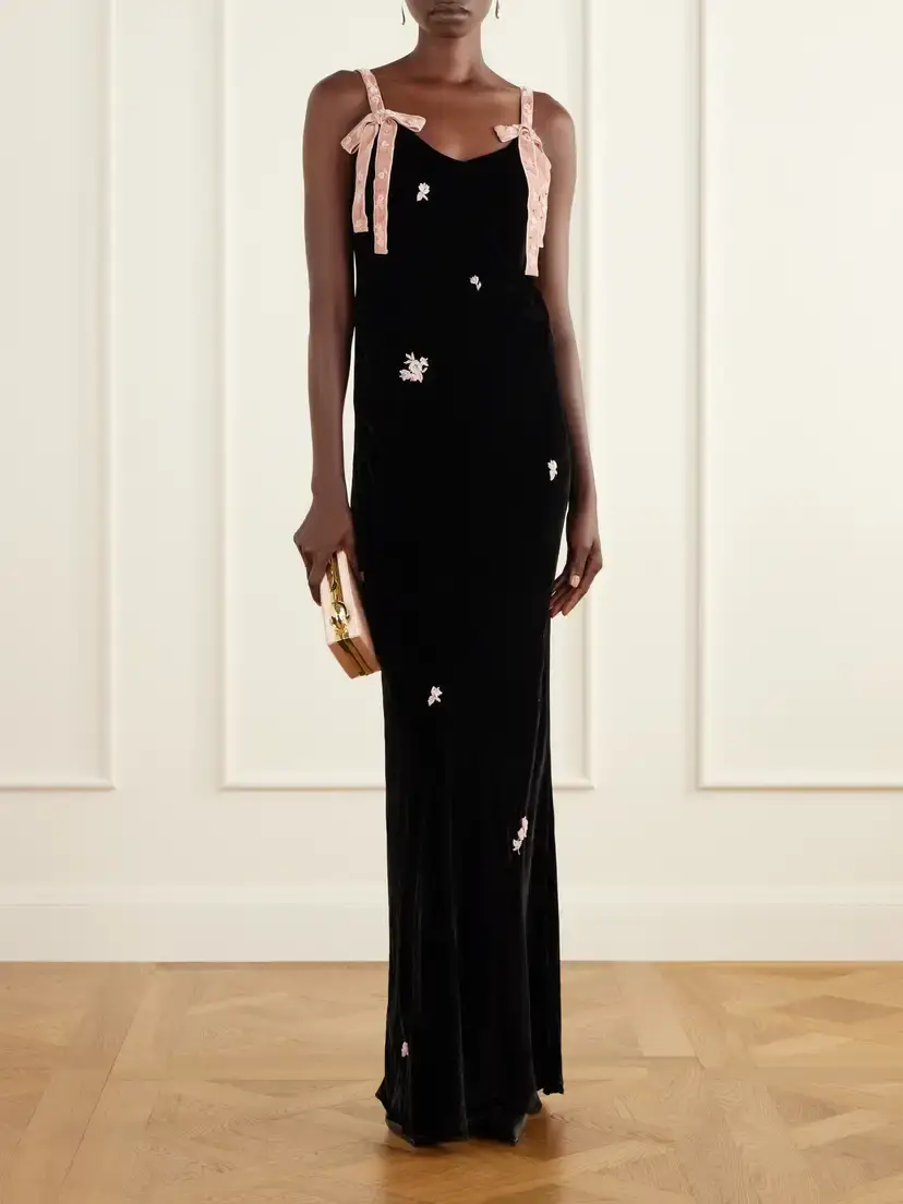 BERNADETTE Julie Bead-embellished Bow-detailed Velvet Gown | Thumbnail 2 BERNADETTE Julie Bead-embellished Bow-detailed Velvet Gown | Thumbnail 2
