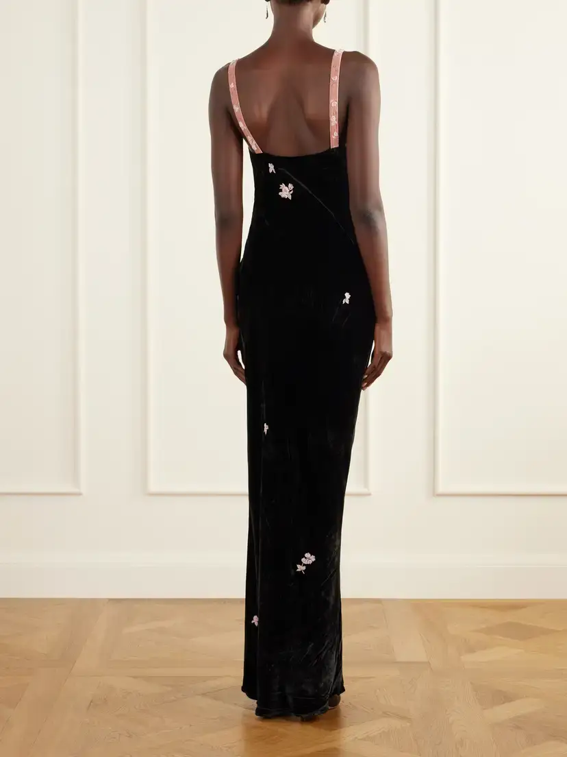 BERNADETTE Julie Bead-embellished Bow-detailed Velvet Gown | Thumbnail 3 BERNADETTE Julie Bead-embellished Bow-detailed Velvet Gown | Thumbnail 3