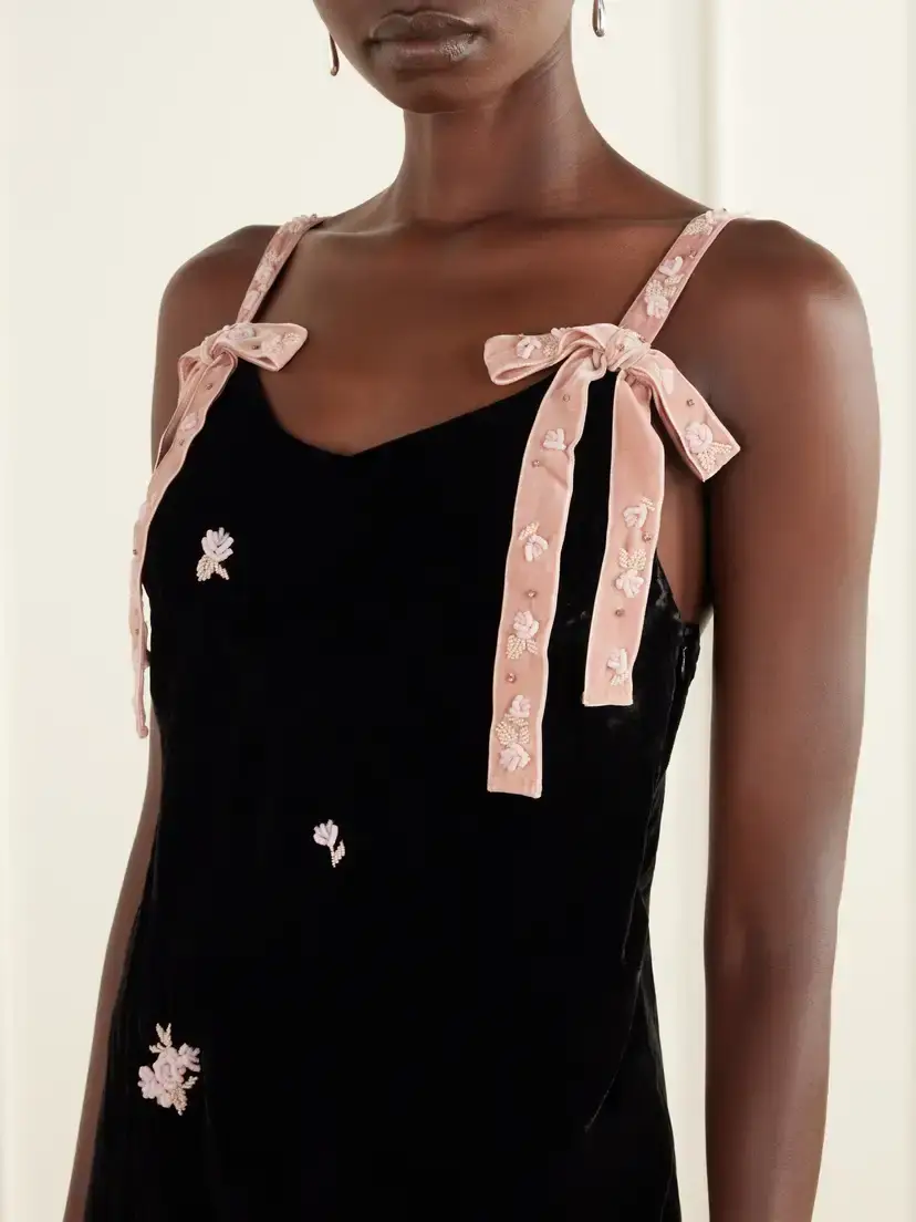 BERNADETTE Julie Bead-embellished Bow-detailed Velvet Gown | Thumbnail 4 BERNADETTE Julie Bead-embellished Bow-detailed Velvet Gown | Thumbnail 4