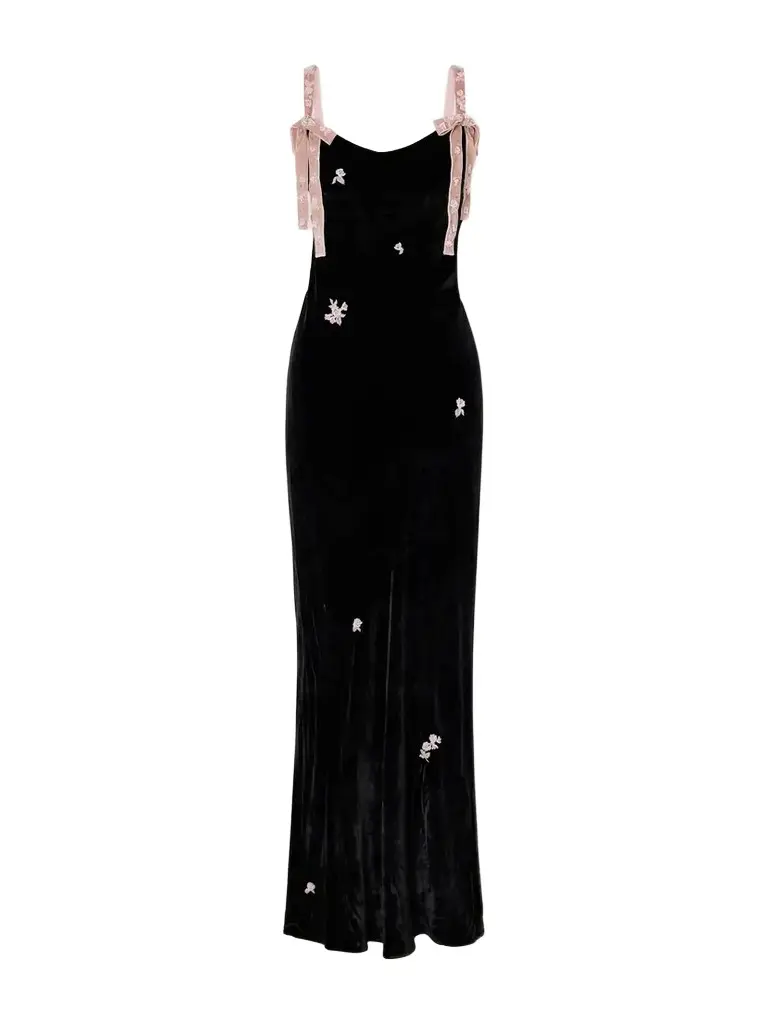 BERNADETTE Julie Bead-embellished Bow-detailed Velvet Gown