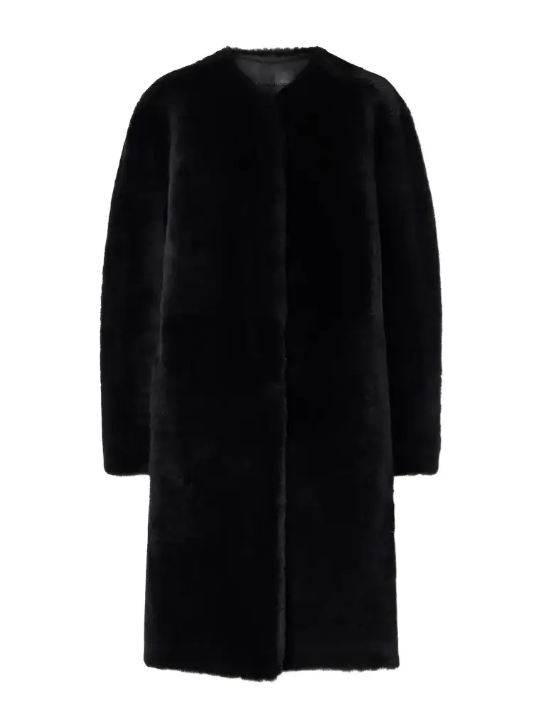 Collarless Shearling Coat
