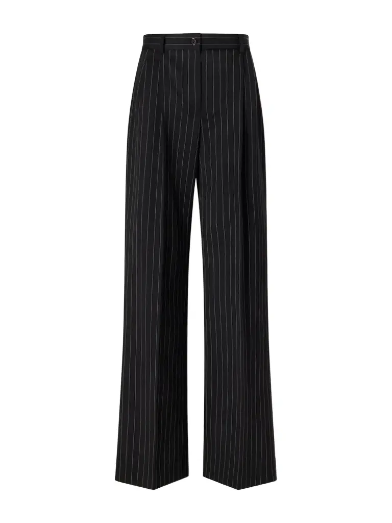 Pleated Pinstriped Wool-blend Crepe Wide-leg Pants Pleated Pinstriped Wool-blend Crepe Wide-leg Pants