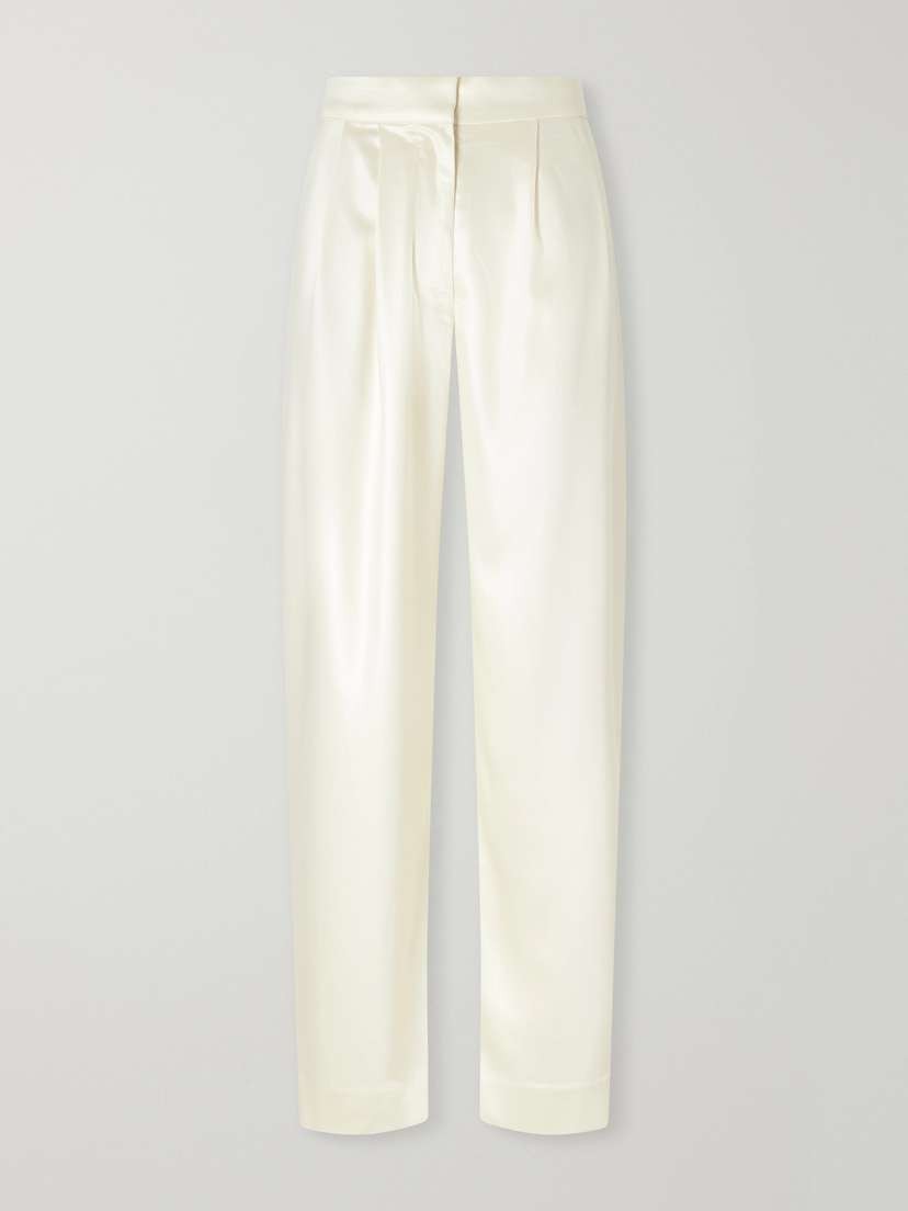 Abadia Pleated Satin High-waist Barrel-leg Pants