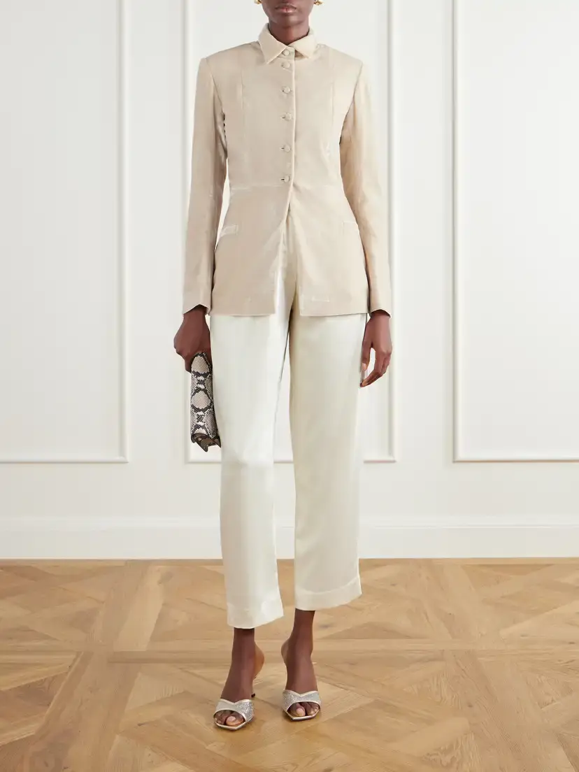 Abadia Pleated Satin High-waist Barrel-leg Pants | Thumbnail 2 Abadia Pleated Satin High-waist Barrel-leg Pants | Thumbnail 2