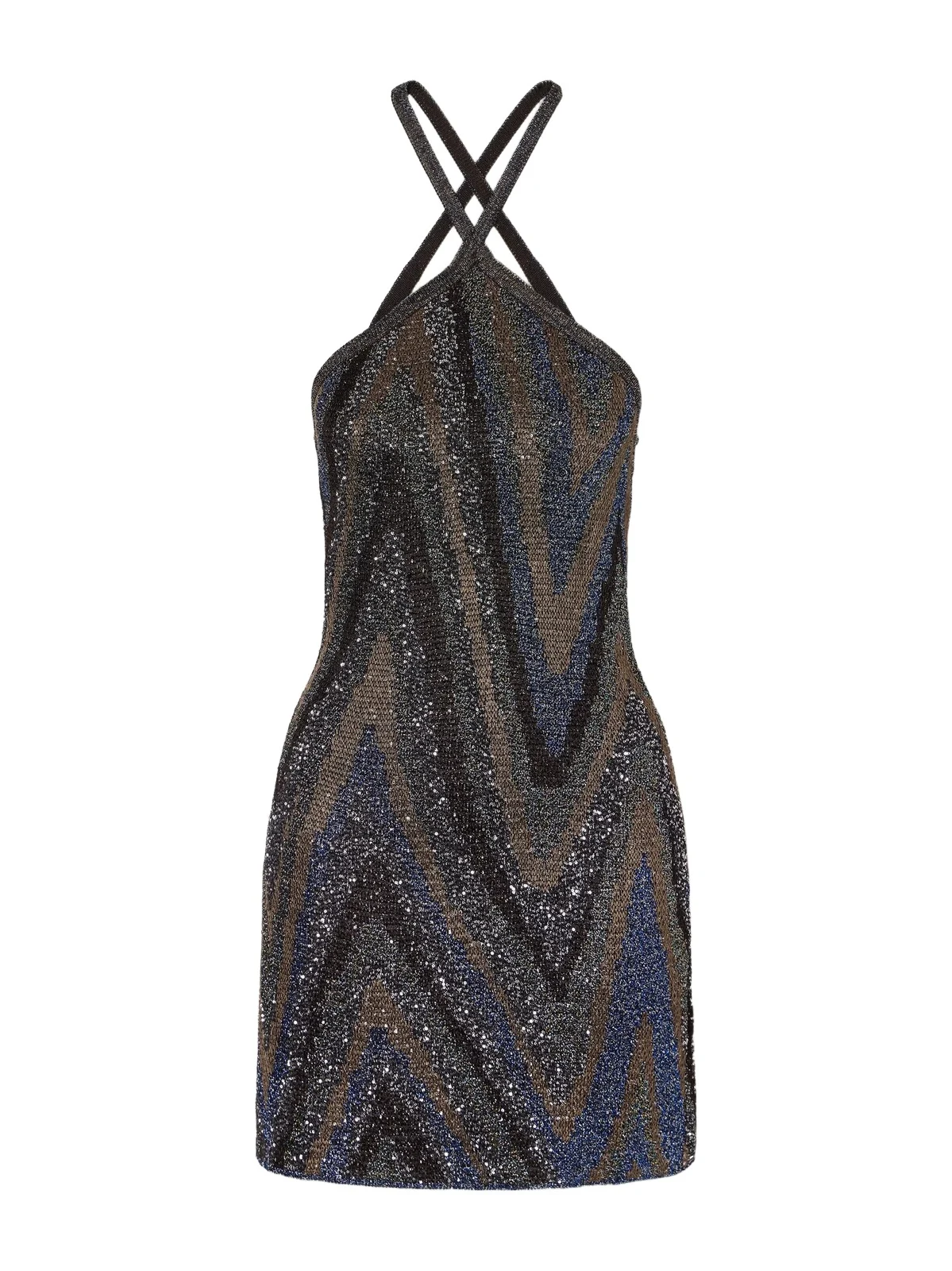 Missoni Sequin-embellished Striped Metallic Crochet-knit Halterneck Mini Dress