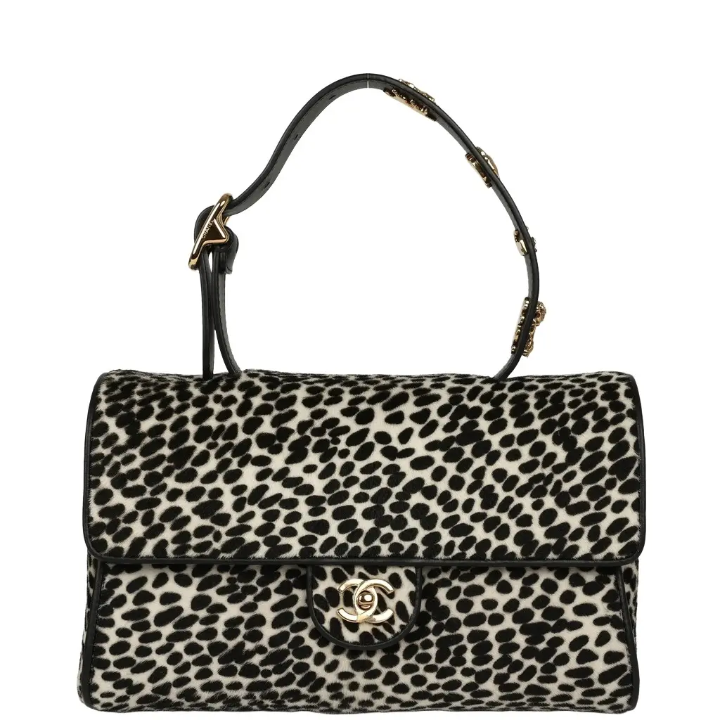 Chanel Chanel "Dalmatian Print" Top Handle Flap Bag Black, White Pony Hair, Black Calfskin Gold Hardware