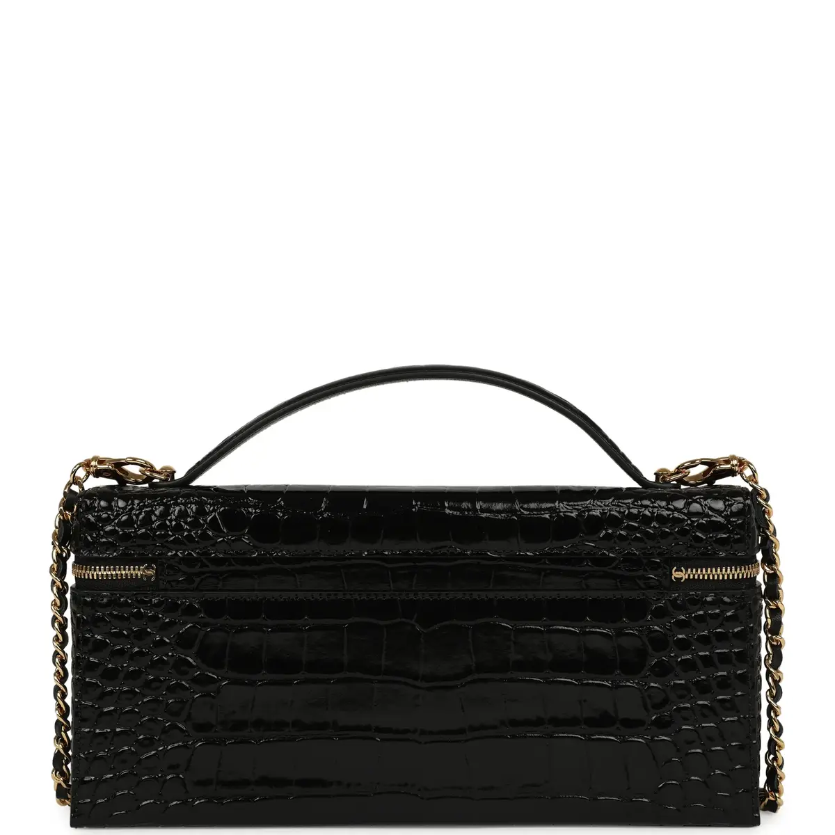 Chanel Chanel Large East West Top Handle Long Vanity Case with Chain Black Embossed Croc Calfskin Gold Hardware | Thumbnail 4
