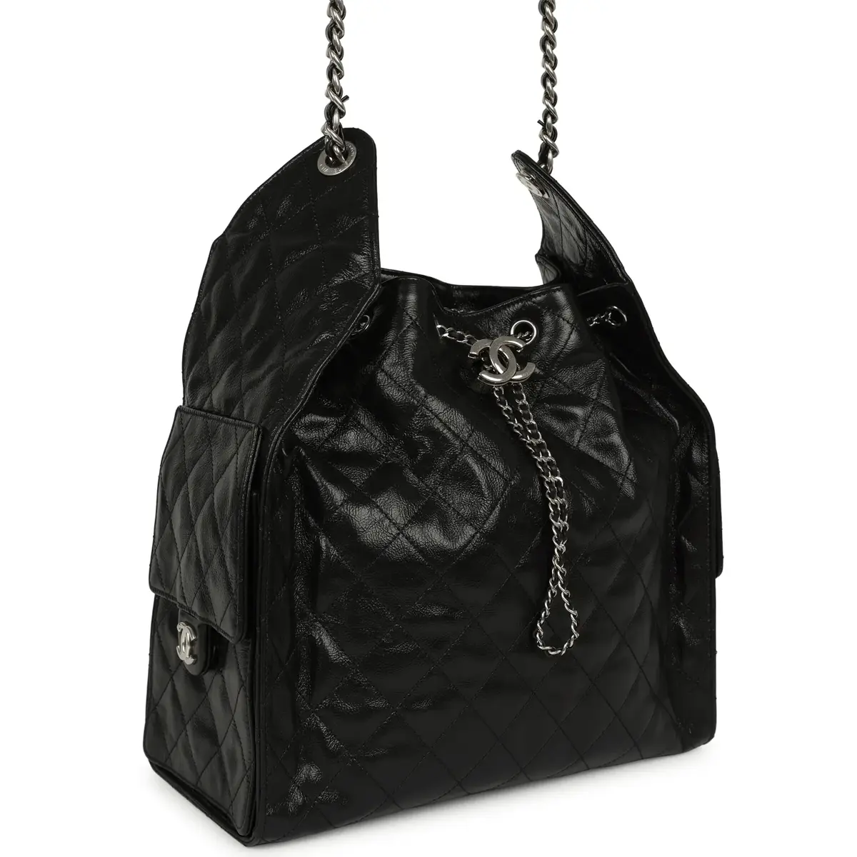 Chanel Chanel Medium 25 Hobo Bag Black Shiny Crumpled Calfskin Mixed Silver Hardware | Thumbnail 2 Chanel Chanel Medium 25 Hobo Bag Black Shiny Crumpled Calfskin Mixed Silver Hardware | Thumbnail 2