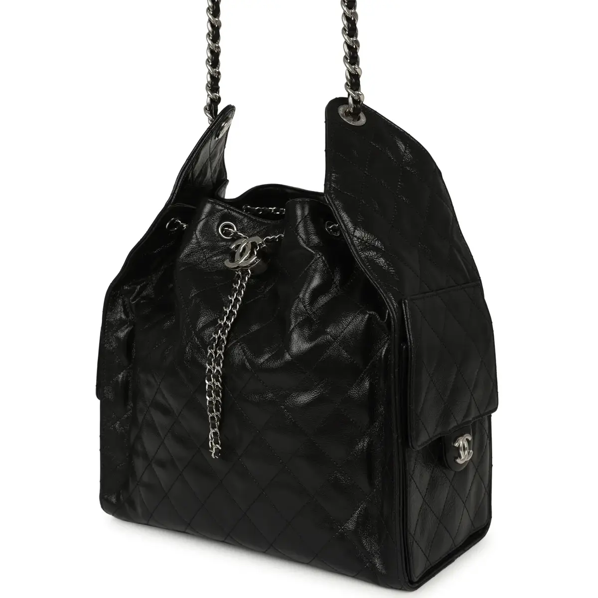Chanel Chanel Medium 25 Hobo Bag Black Shiny Crumpled Calfskin Mixed Silver Hardware | Thumbnail 5 Chanel Chanel Medium 25 Hobo Bag Black Shiny Crumpled Calfskin Mixed Silver Hardware | Thumbnail 5