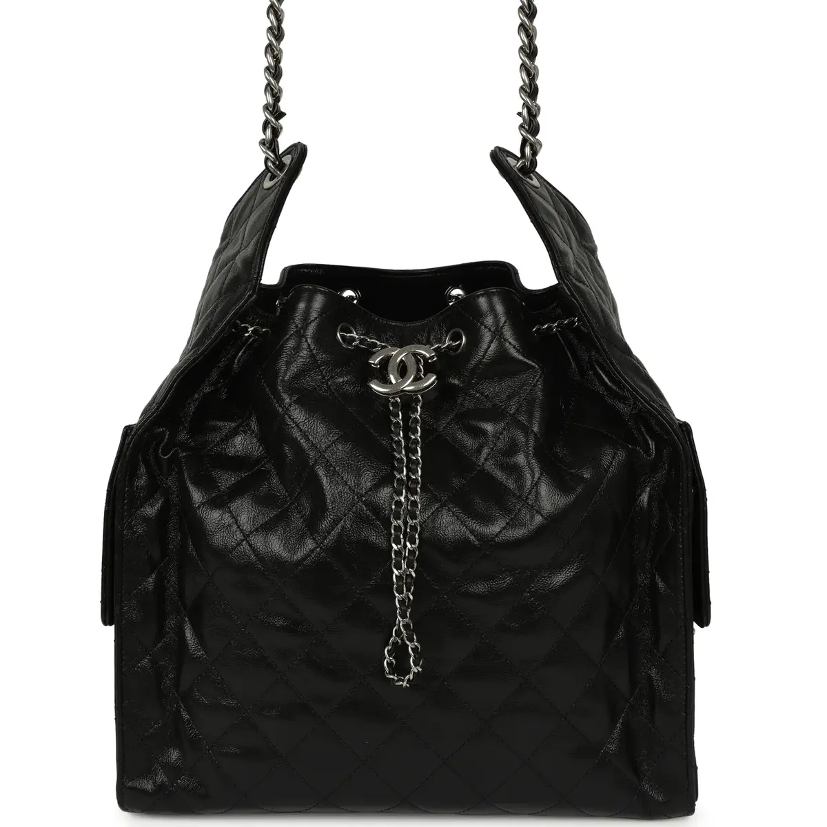 Chanel Chanel Medium 25 Hobo Bag Black Shiny Crumpled Calfskin Mixed Silver Hardware