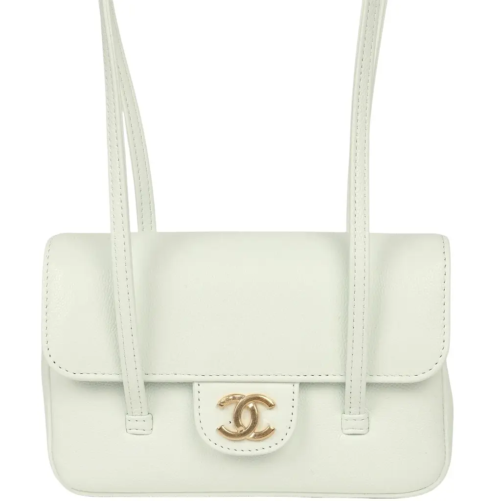 Chanel Chanel Mini Preppy Coco Clutch with Straps Light Blue Shiny Caviar Brushed Gold Hardware