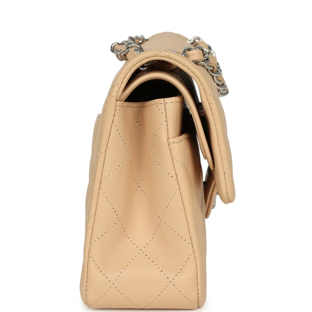 Chanel Chanel Small Classic Double Flap Beige Lambskin Silver Hardware | Thumbnail 3 Chanel Chanel Small Classic Double Flap Beige Lambskin Silver Hardware | Thumbnail 3