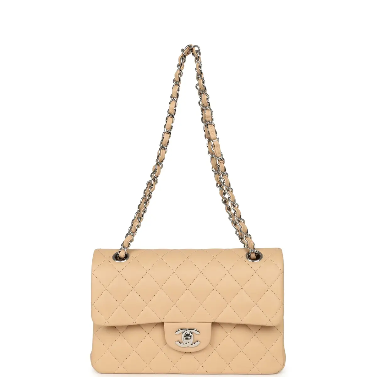 Chanel Chanel Small Classic Double Flap Beige Lambskin Silver Hardware | Thumbnail 7 Chanel Chanel Small Classic Double Flap Beige Lambskin Silver Hardware | Thumbnail 7