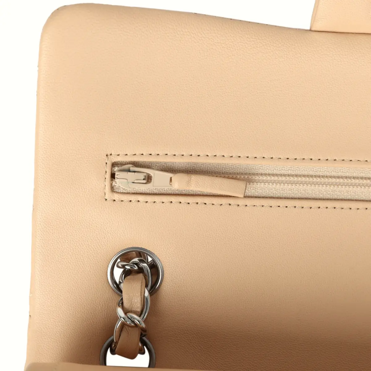 Chanel Chanel Small Classic Double Flap Beige Lambskin Silver Hardware | Thumbnail 8 Chanel Chanel Small Classic Double Flap Beige Lambskin Silver Hardware | Thumbnail 8