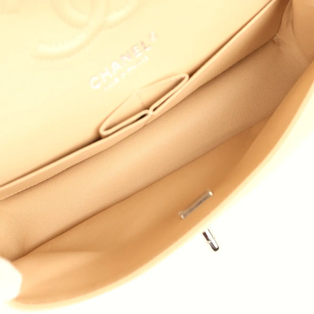 Chanel Chanel Small Classic Double Flap Beige Lambskin Silver Hardware | Thumbnail 10 Chanel Chanel Small Classic Double Flap Beige Lambskin Silver Hardware | Thumbnail 10