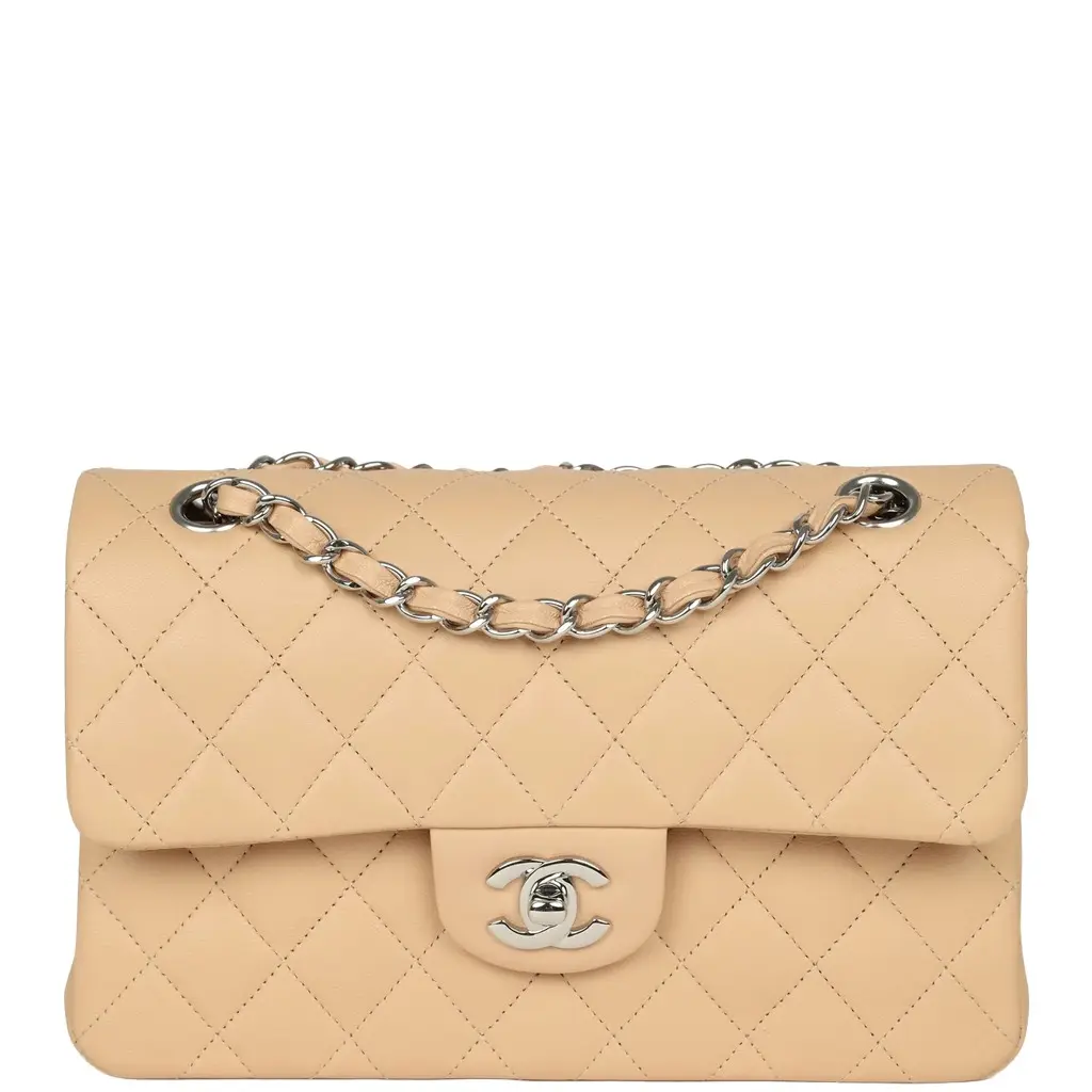 Chanel Chanel Small Classic Double Flap Beige Lambskin Silver Hardware