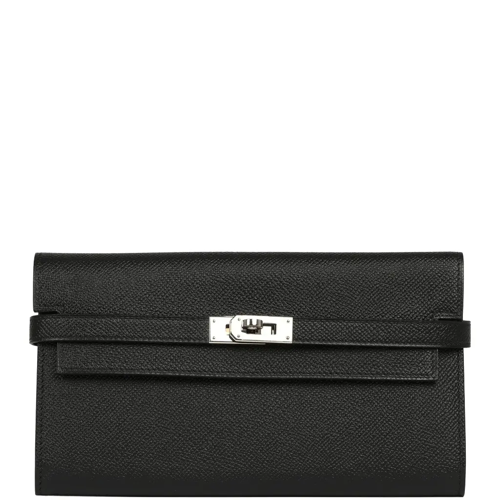 Hermes Kelly Long Wallet Black Epsom Palladium Hardware