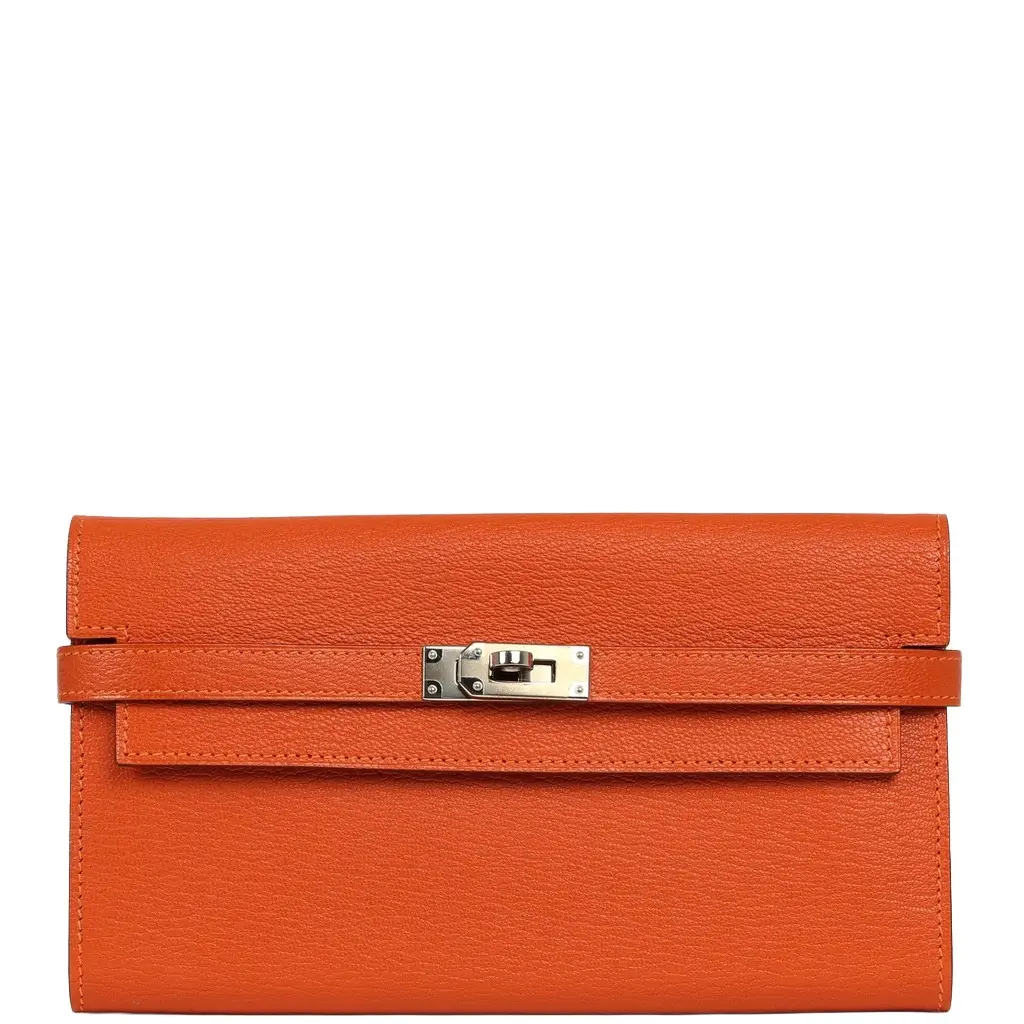 Hermes Kelly Long Wallet Feu Chevre Mysore Palladium Hardware