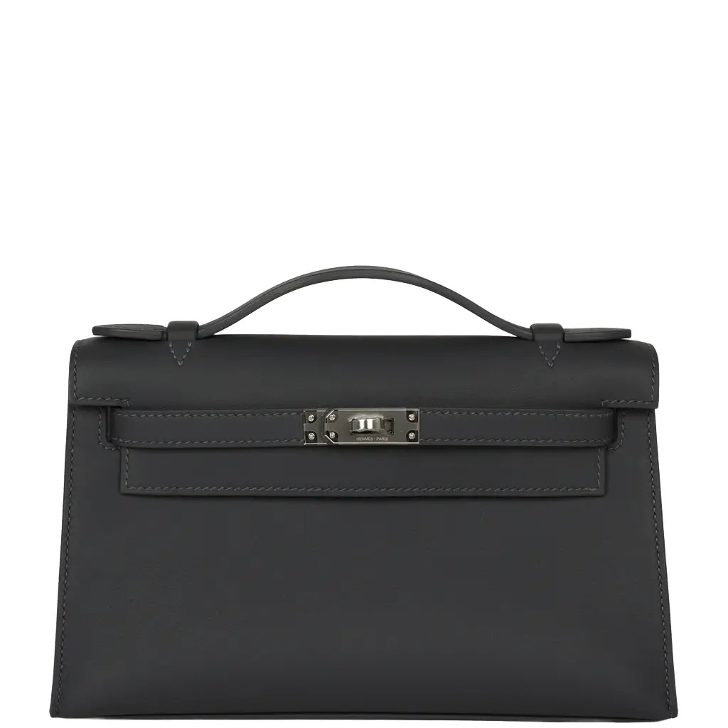 Hermes Kelly Pochette Ardoise Swift Palladium Hardware Hermes Kelly Pochette Ardoise Swift Palladium Hardware