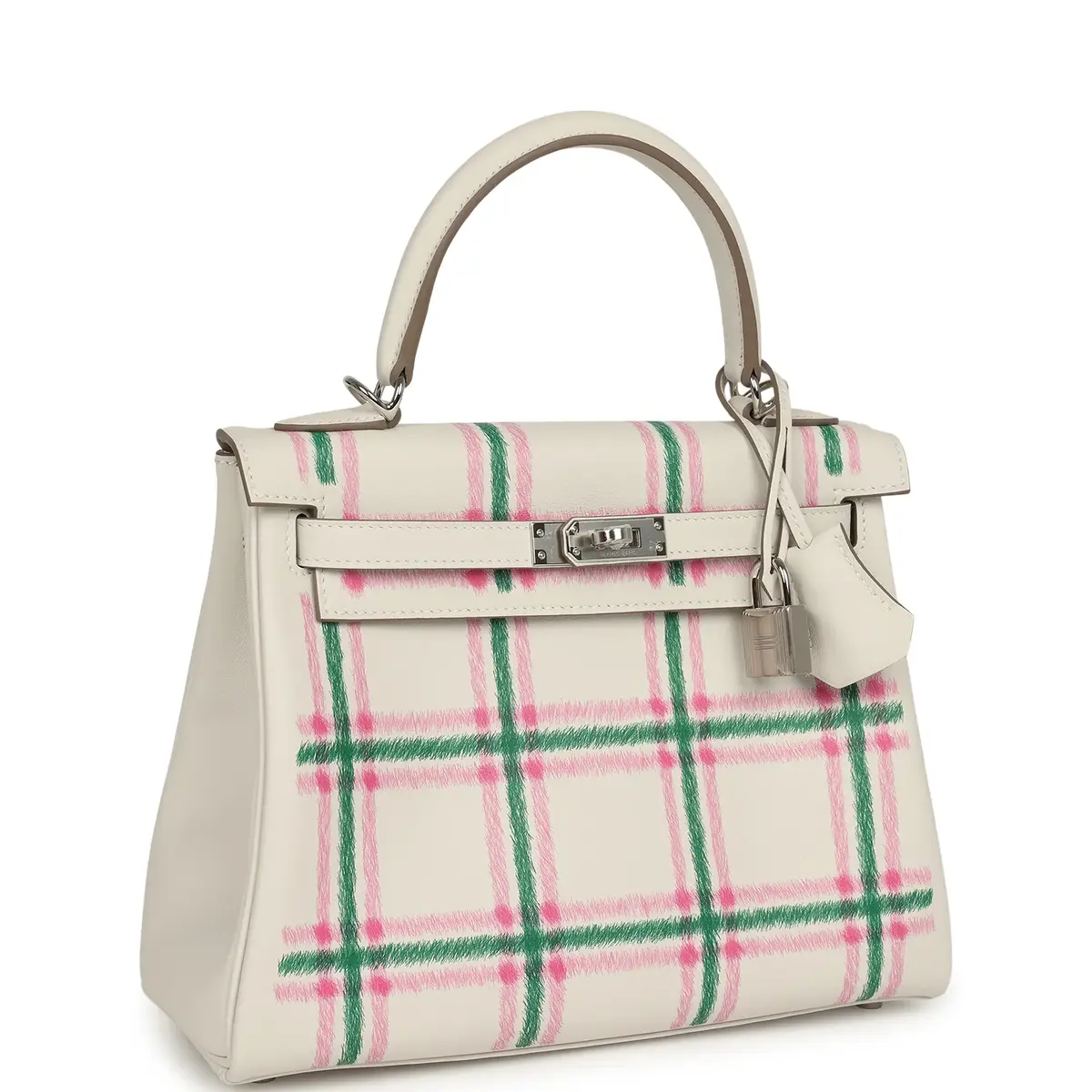 HERMÈS Hermes Kelly Retourne 25 "Tartan Light" Gris Pale, Vert Moyen, Bubblegum Swift Palladium Hardware | Thumbnail 2 HERMÈS Hermes Kelly Retourne 25 "Tartan Light" Gris Pale, Vert Moyen, Bubblegum Swift Palladium Hardware | Thumbnail 2