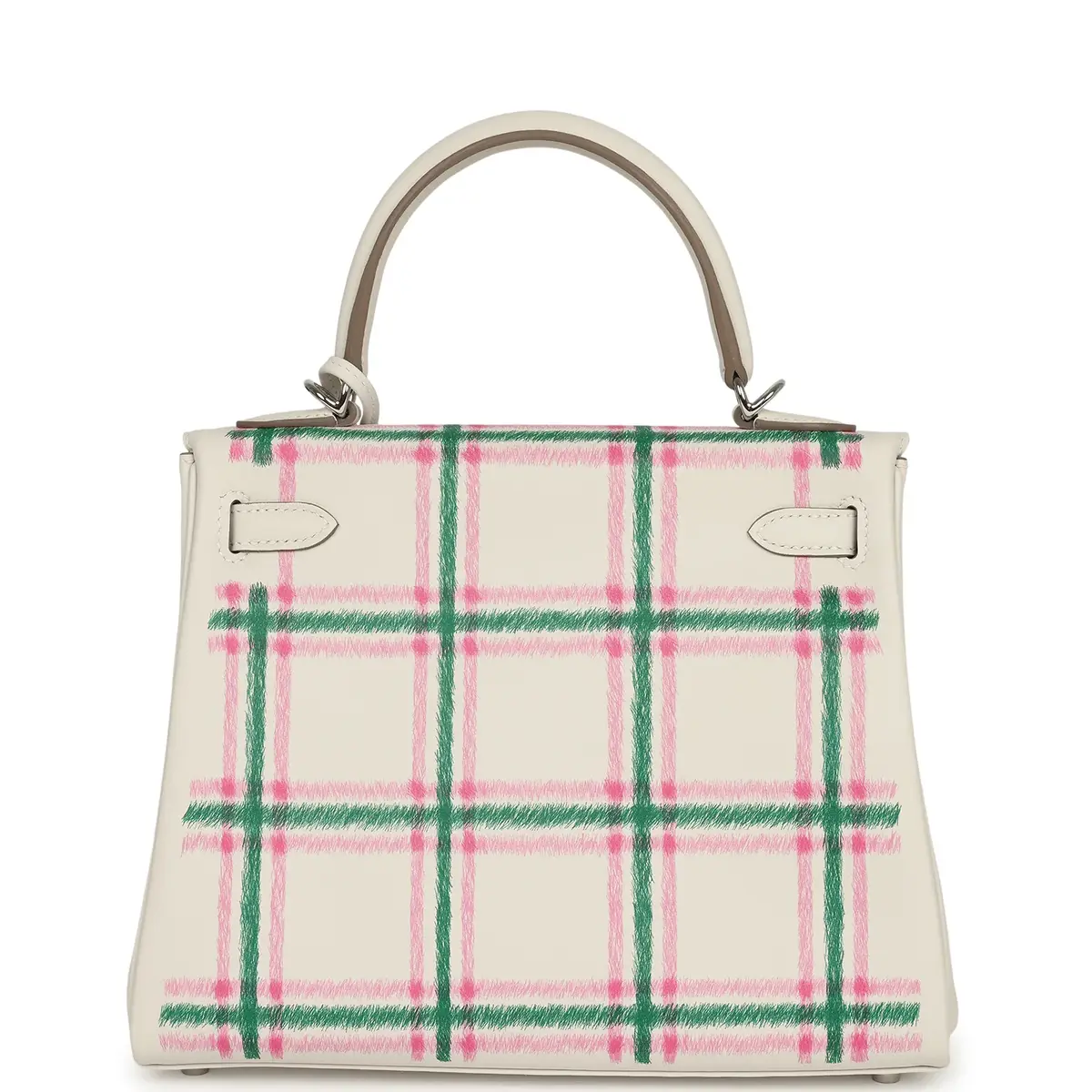 HERMÈS Hermes Kelly Retourne 25 "Tartan Light" Gris Pale, Vert Moyen, Bubblegum Swift Palladium Hardware | Thumbnail 4 HERMÈS Hermes Kelly Retourne 25 "Tartan Light" Gris Pale, Vert Moyen, Bubblegum Swift Palladium Hardware | Thumbnail 4