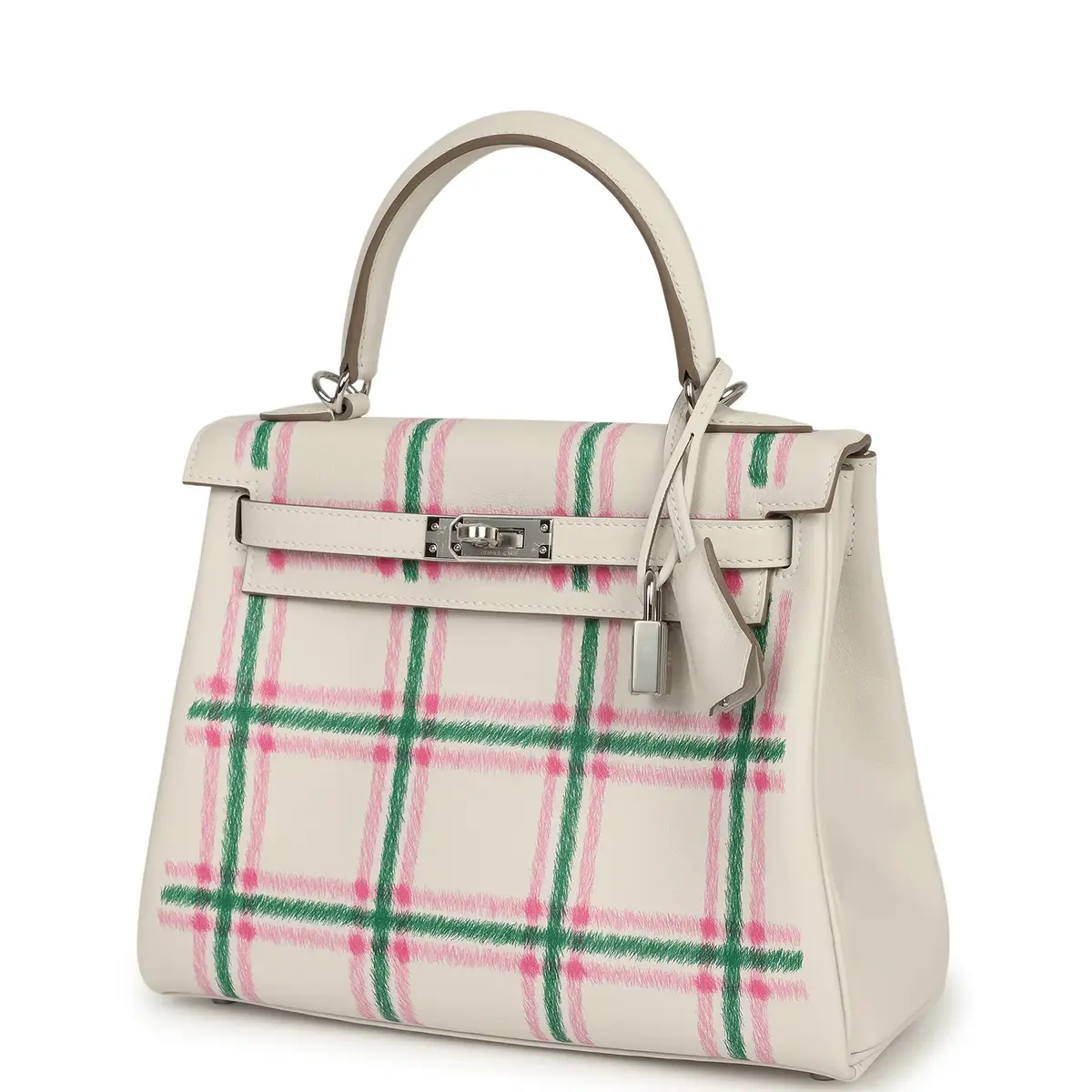HERMÈS Hermes Kelly Retourne 25 "Tartan Light" Gris Pale, Vert Moyen, Bubblegum Swift Palladium Hardware | Thumbnail 5 HERMÈS Hermes Kelly Retourne 25 "Tartan Light" Gris Pale, Vert Moyen, Bubblegum Swift Palladium Hardware | Thumbnail 5