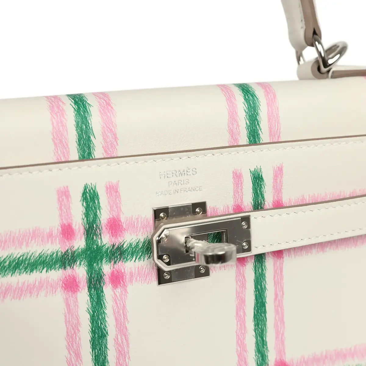 HERMÈS Hermes Kelly Retourne 25 "Tartan Light" Gris Pale, Vert Moyen, Bubblegum Swift Palladium Hardware | Thumbnail 7 HERMÈS Hermes Kelly Retourne 25 "Tartan Light" Gris Pale, Vert Moyen, Bubblegum Swift Palladium Hardware | Thumbnail 7